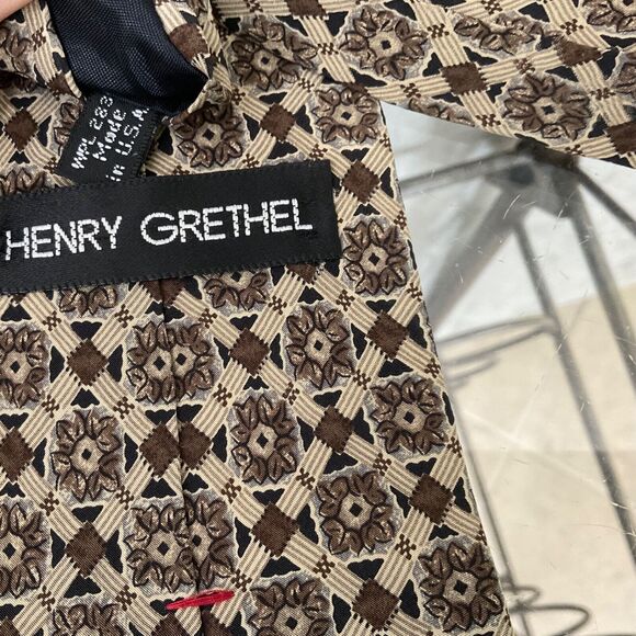 HENRY GRETHEL Men’s Italian silk tie Geo Aztec Pattern Browns Made in the  USA - Picture 4 of 15